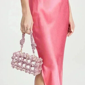 LUXE ACRYLIC SHELL PINK CLEAR RHINESTONE SPARKLY CAGE MINI BAG CLUTCH CONCERTS